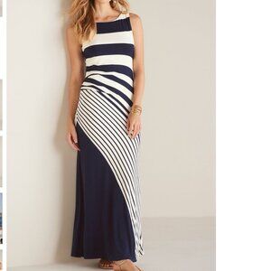Soft Surroundings Vela Infinity Dress Navy Striped Maxi size XL Sleeveless